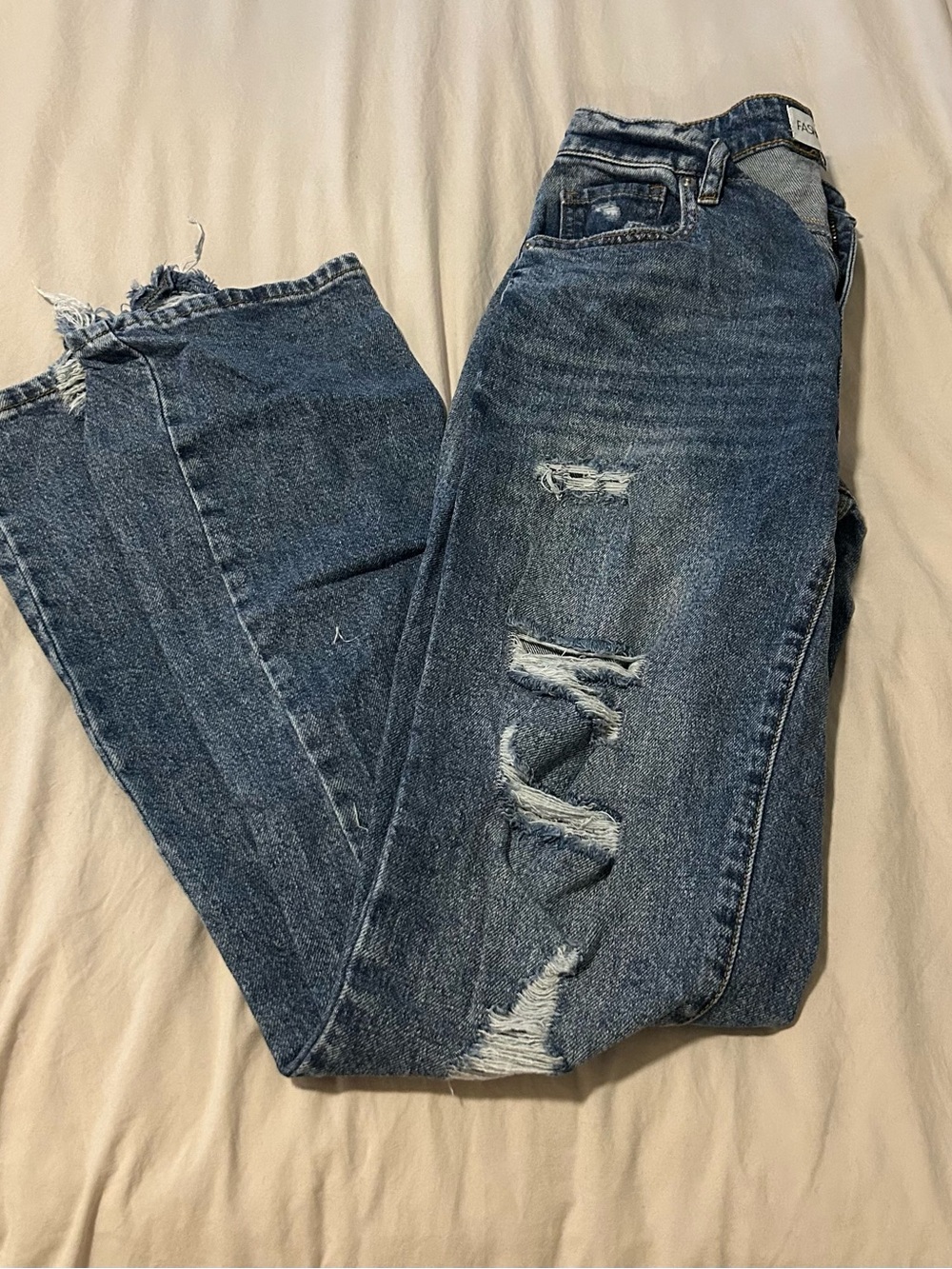 Fashion Nova Distressed Blue Straight-Leg Jeans